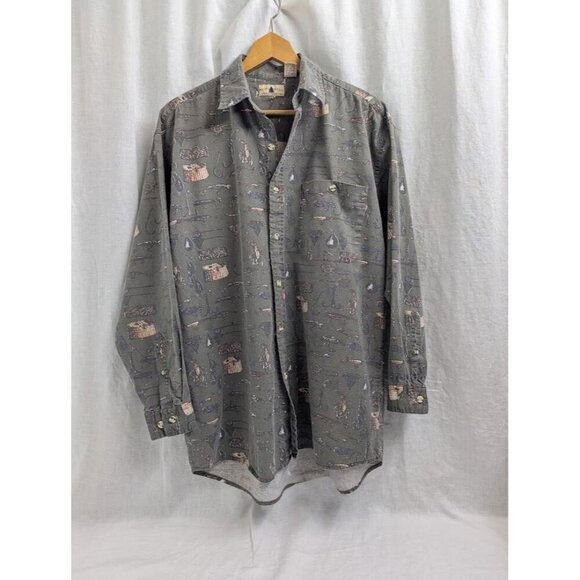 Northwest Territory Men's Large long sleeve fishing themed button down tackle H6 - Picture 1 of 6